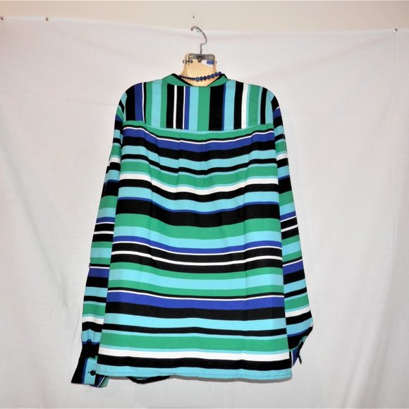 Notations 2X Turquoise Stripe Button Top H580 - Picture 5 of 6